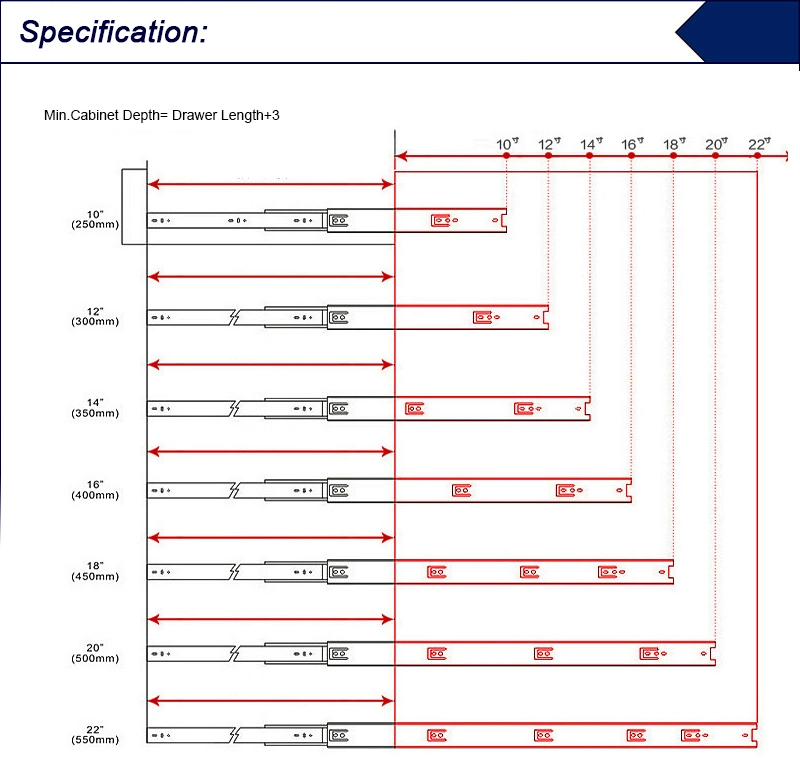 Soft Closing Push Open Full Extention Furniture Hardware Ball Bearing Telescopic Drawer Slide